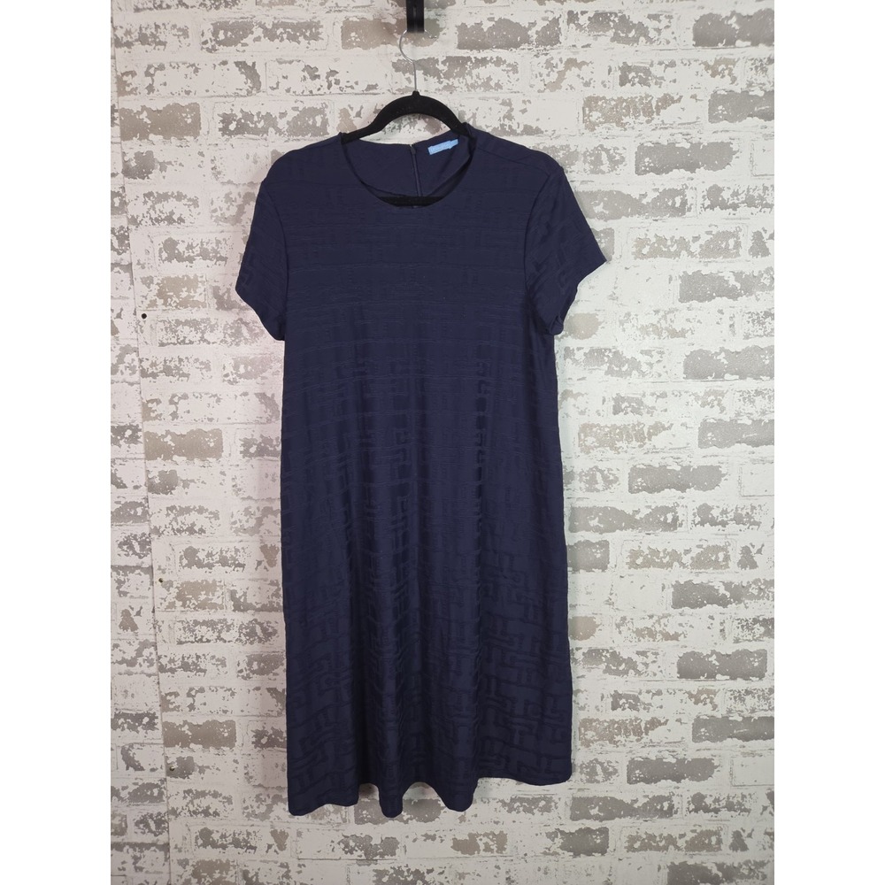 J.McLaughlin Jacquard Swing Dress Navy Blue Large‎ Preppy Resort Quiet Luxury
